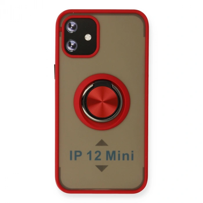 Apple İphone 12 Mini Kılıf Montreal Yüzüklü Silikon Kapak - Kırmızı