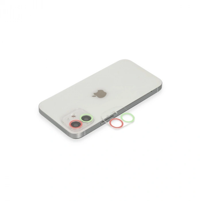 Apple İphone 12 Mini Renkli Kamera Lens Koruma Cam - Yeşil-pembe