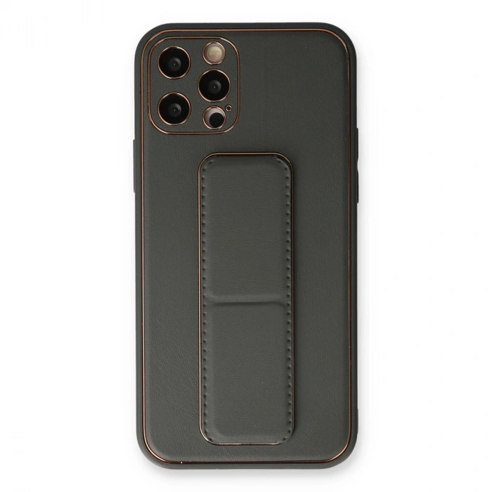 Apple İphone 12 Pro Kılıf Coco Deri Standlı Kapak - Füme