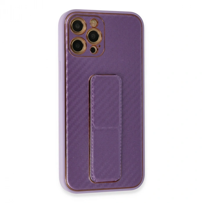 Apple İphone 12 Pro Kılıf Coco Karbon Standlı Kapak - Mor