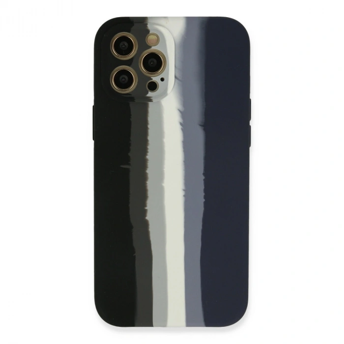 Apple İphone 12 Pro Kılıf Ebruli Lansman Silikon - Siyah-lacivert