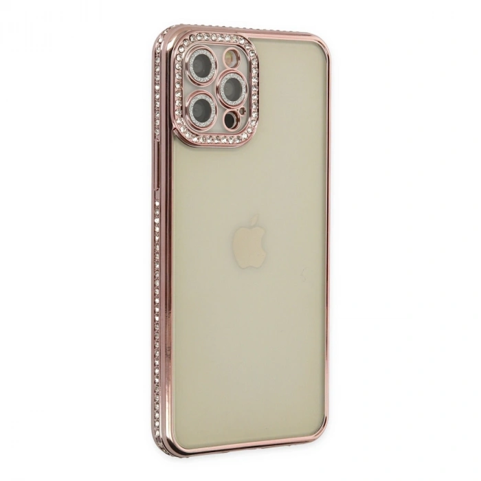 Apple İphone 12 Pro Kılıf Joke Taşlı Silikon - Pembe