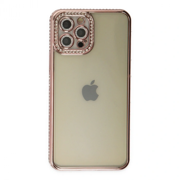 Apple İphone 12 Pro Kılıf Joke Taşlı Silikon - Pembe