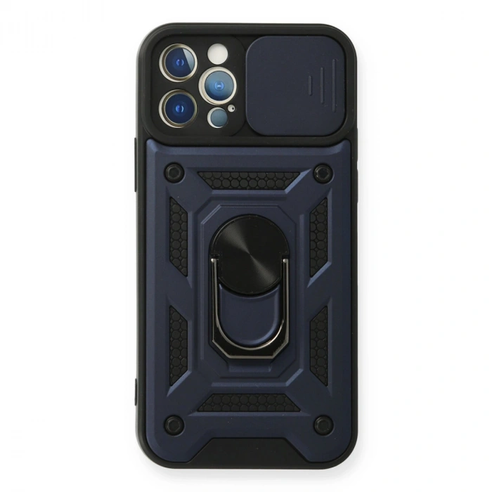 Apple İphone 12 Pro Kılıf Pars Lens Yüzüklü Silikon - Lacivert
