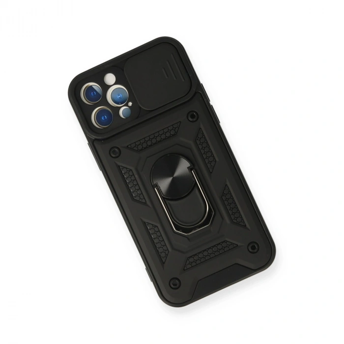 Apple İphone 12 Pro Kılıf Pars Lens Yüzüklü Silikon - Siyah