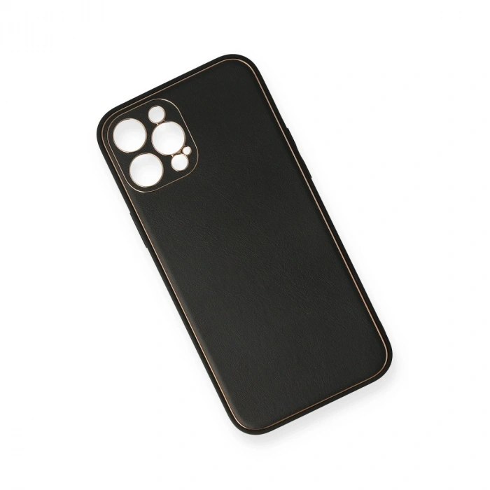 Apple İphone 12 Pro Max Kılıf Coco Deri Silikon Kapak - Siyah