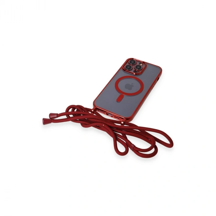 Apple İphone 12 Pro Max Kılıf Divo Lazer Askılı Magsafe Kapak - Kırmızı