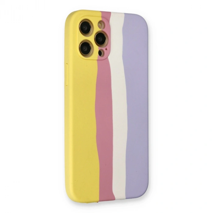 Apple İphone 12 Pro Max Kılıf Ebruli Lansman Silikon - Sarı-mavi