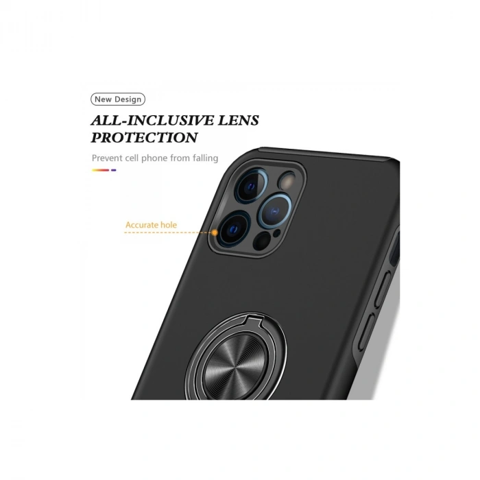 Apple İphone 12 Pro Max Kılıf Elit Yüzüklü Kapak - Siyah