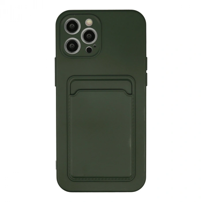 Apple İphone 12 Pro Max Kılıf Kelvin Kartvizitli Silikon - Koyu Yeşil