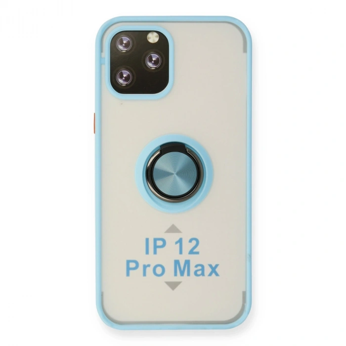 Apple İphone 12 Pro Max Kılıf Montreal Yüzüklü Silikon Kapak - Buz Mavi