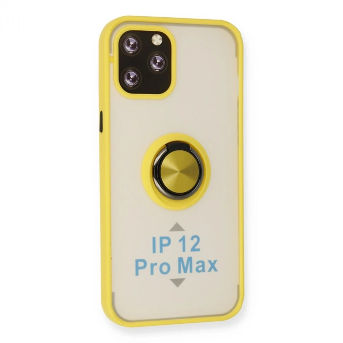 Apple İphone 12 Pro Max Kılıf Montreal Yüzüklü Silikon Kapak - Sarı