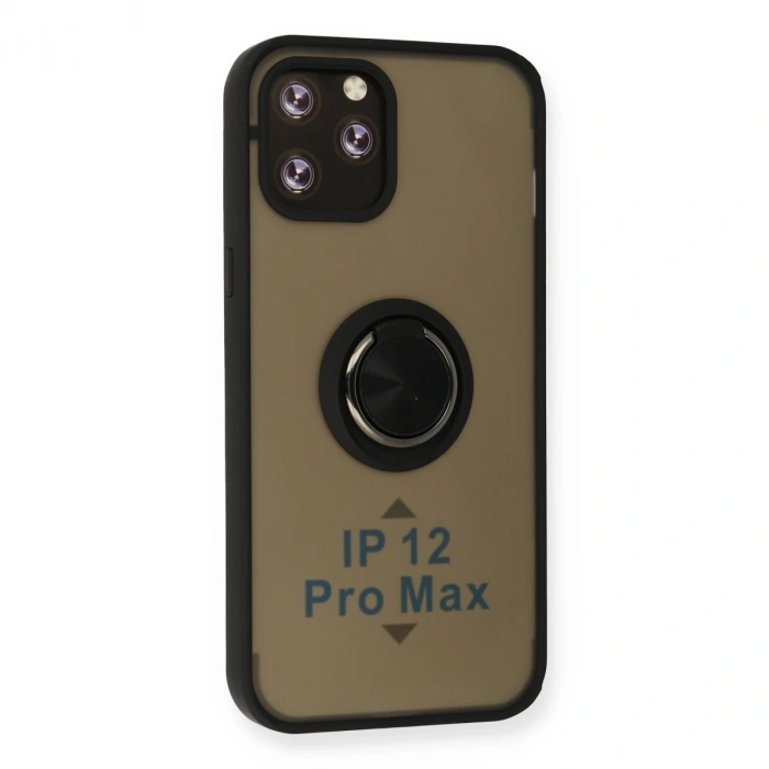 Apple İphone 12 Pro Max Kılıf Montreal Yüzüklü Silikon Kapak - Siyah