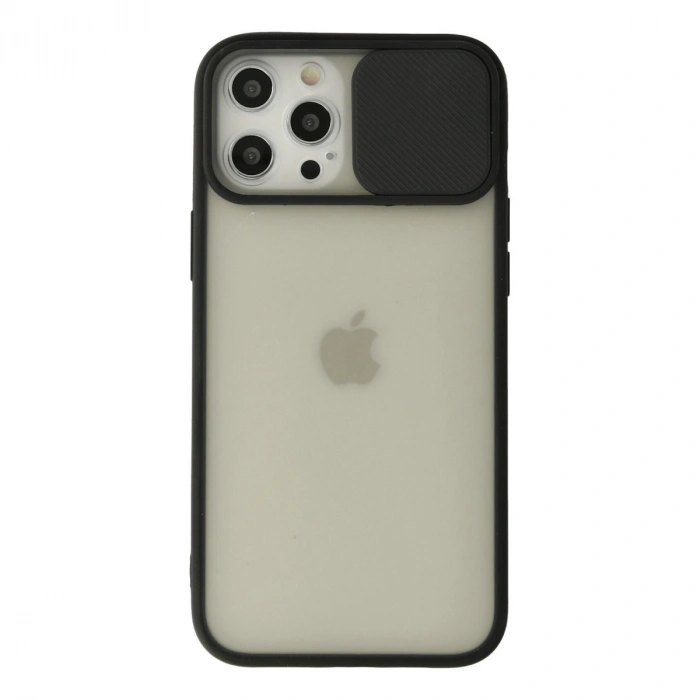 Apple İphone 12 Pro Max Kılıf Palm Buzlu Kamera Sürgülü Silikon - Siyah