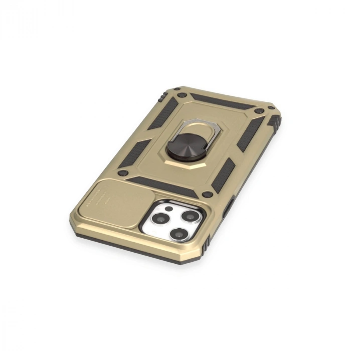 Apple İphone 12 Pro Max Kılıf Pars Lens Yüzüklü Silikon - Gold