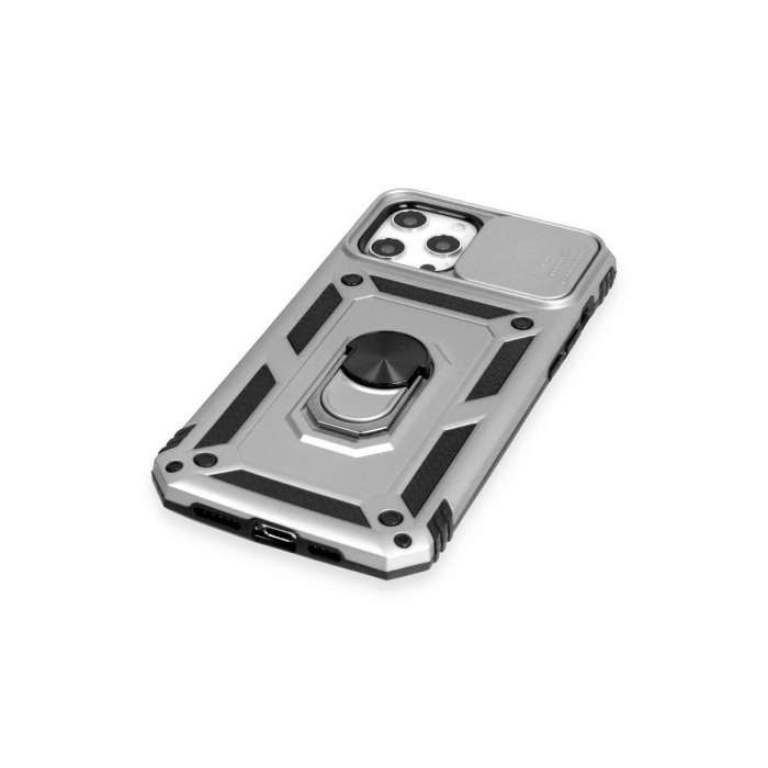 Apple İphone 12 Pro Max Kılıf Pars Lens Yüzüklü Silikon - Gümüş