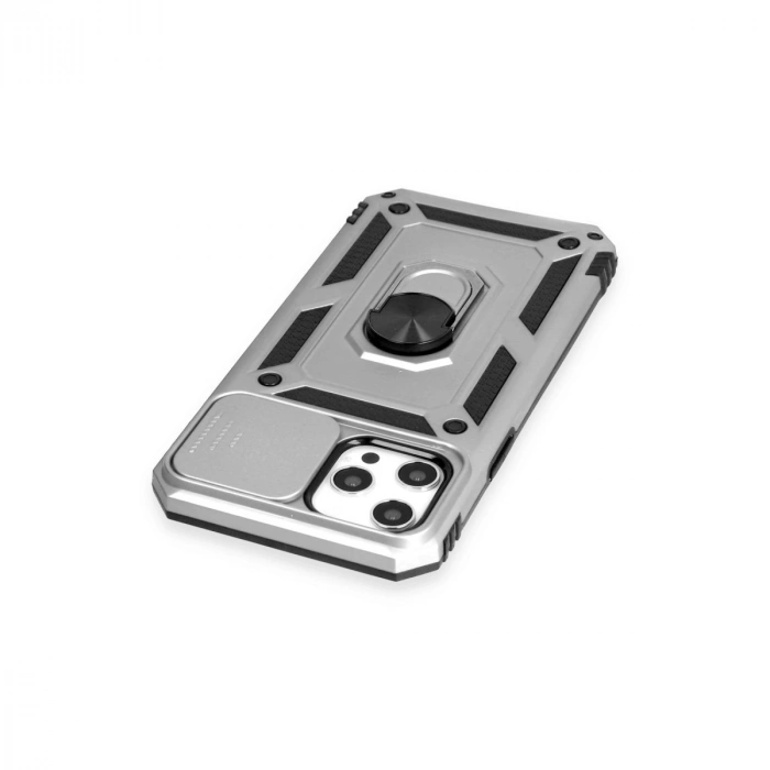 Apple İphone 12 Pro Max Kılıf Pars Lens Yüzüklü Silikon - Gümüş