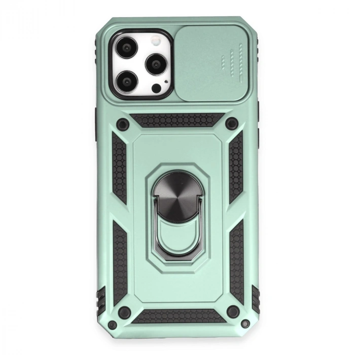 Apple İphone 12 Pro Max Kılıf Pars Lens Yüzüklü Silikon - Yeşil