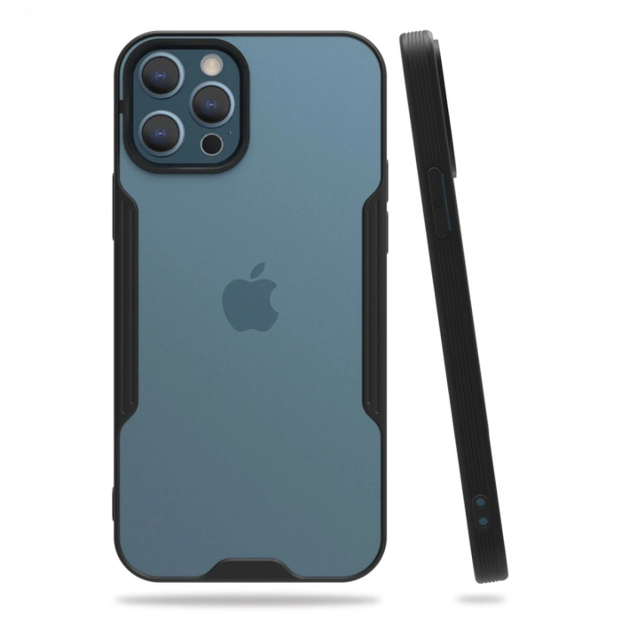 Apple İphone 12 Pro Max Kılıf Platin Silikon - Siyah
