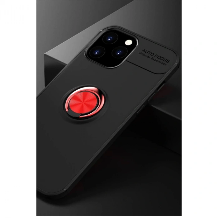 Apple İphone 12 Pro Max Kılıf Range Yüzüklü Silikon - Siyah-kırmızı