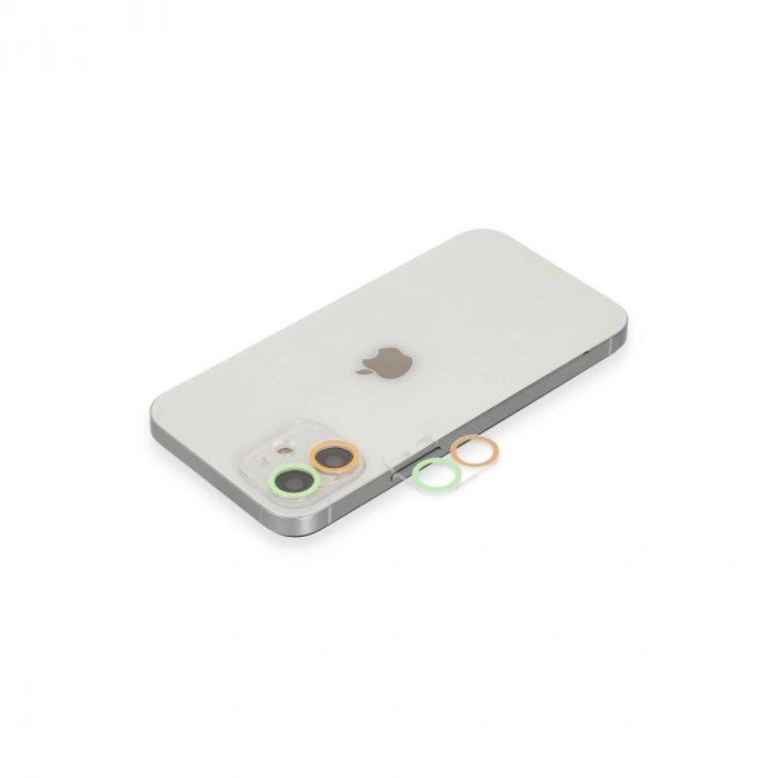Apple İphone 12 Renkli Kamera Lens Koruma Cam - Turuncu-yeşil
