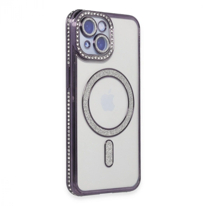 Apple İphone 13 Kılıf Joke Simli Magneticsafe Kılıf - Derin Mor