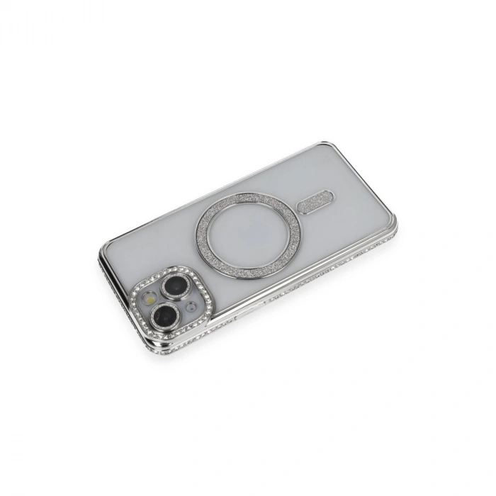 Apple İphone 13 Kılıf Joke Simli Magneticsafe Kılıf - Gümüş