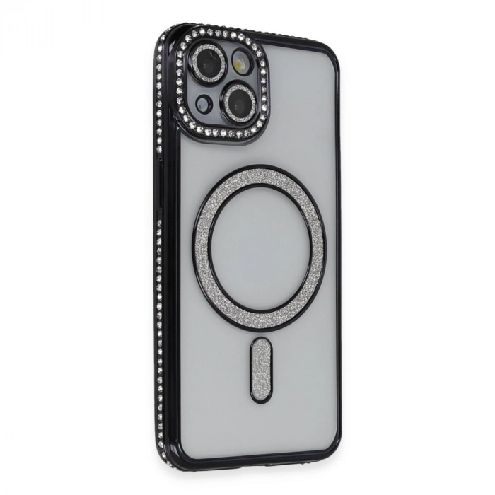 Apple İphone 13 Kılıf Joke Simli Magneticsafe Kılıf - Siyah
