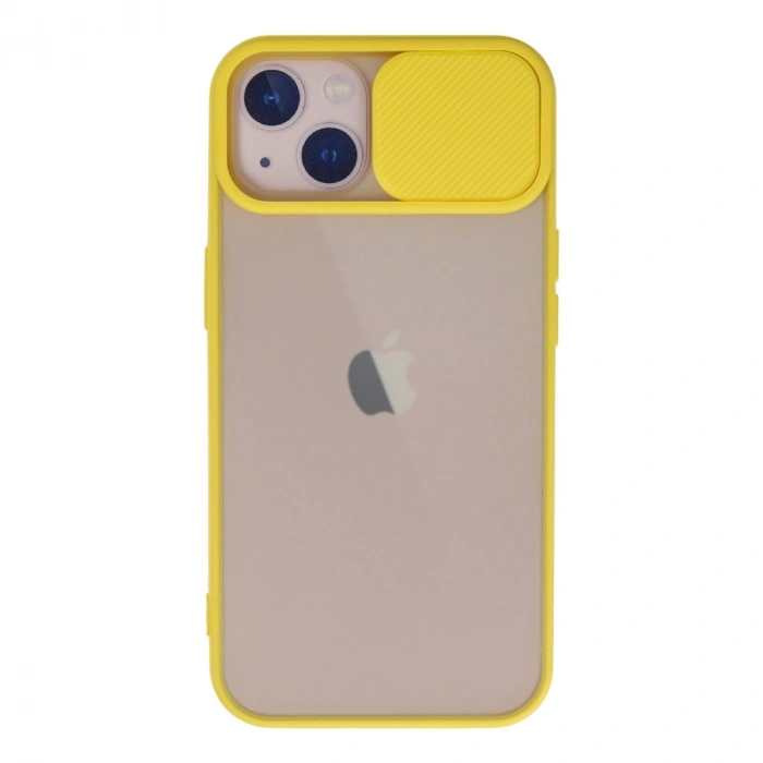 Apple İphone 13 Kılıf Palm Buzlu Kamera Sürgülü Silikon - Sarı