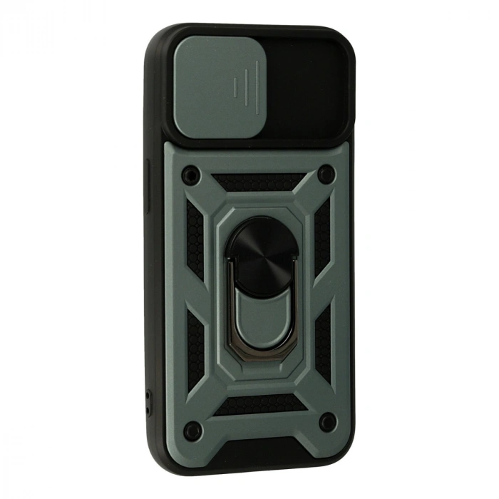 Apple İphone 13 Kılıf Pars Lens Yüzüklü Silikon - Yeşil