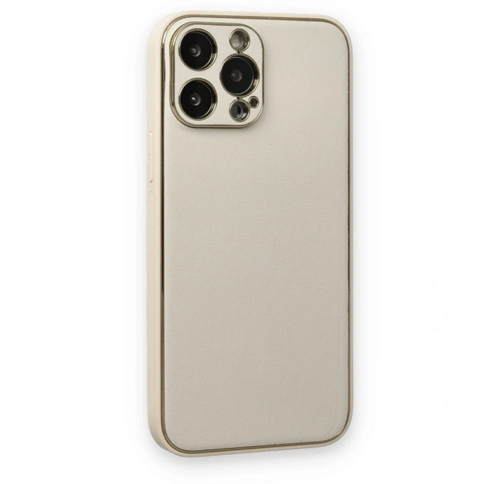 Apple İphone 13 Pro Kılıf Coco Deri Silikon Kapak - Beyaz