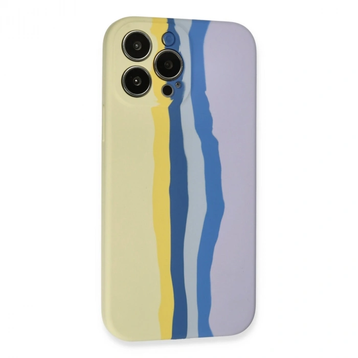 Apple İphone 13 Pro Kılıf Ebruli Lansman Silikon - Sarı-lila