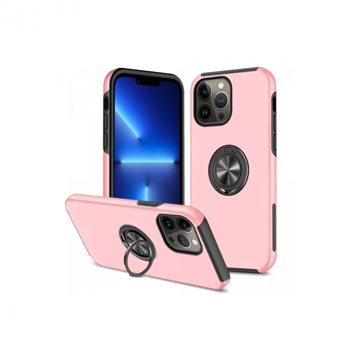 Apple İphone 13 Pro Kılıf Elit Yüzüklü Kapak - Pembe