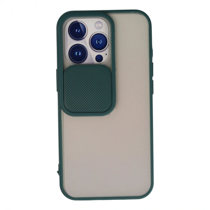 Apple İphone 13 Pro Kılıf Palm Buzlu Kamera Sürgülü Silikon - Yeşil