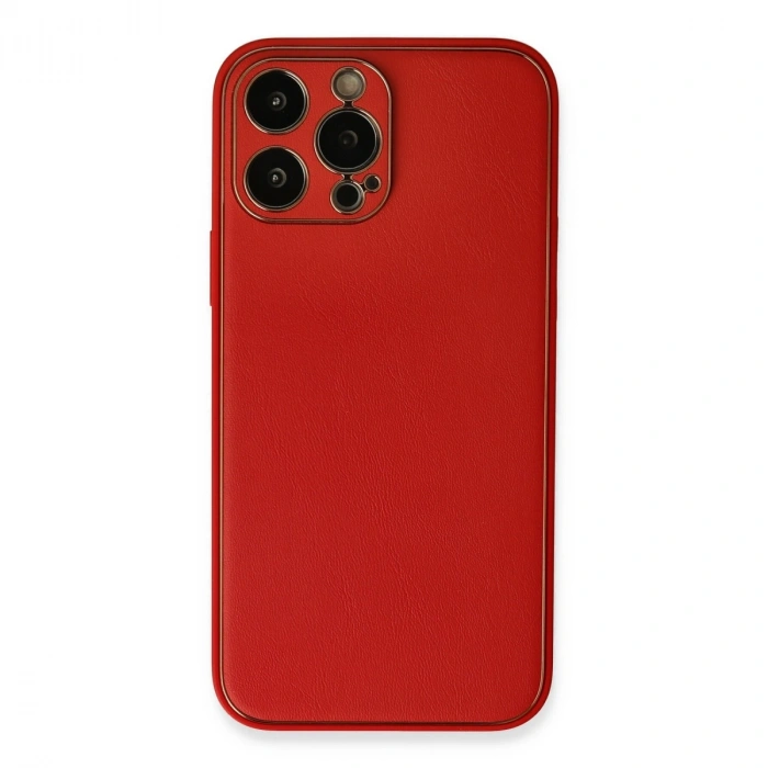Apple İphone 13 Pro Max Kılıf Coco Deri Silikon Kapak - Kırmızı