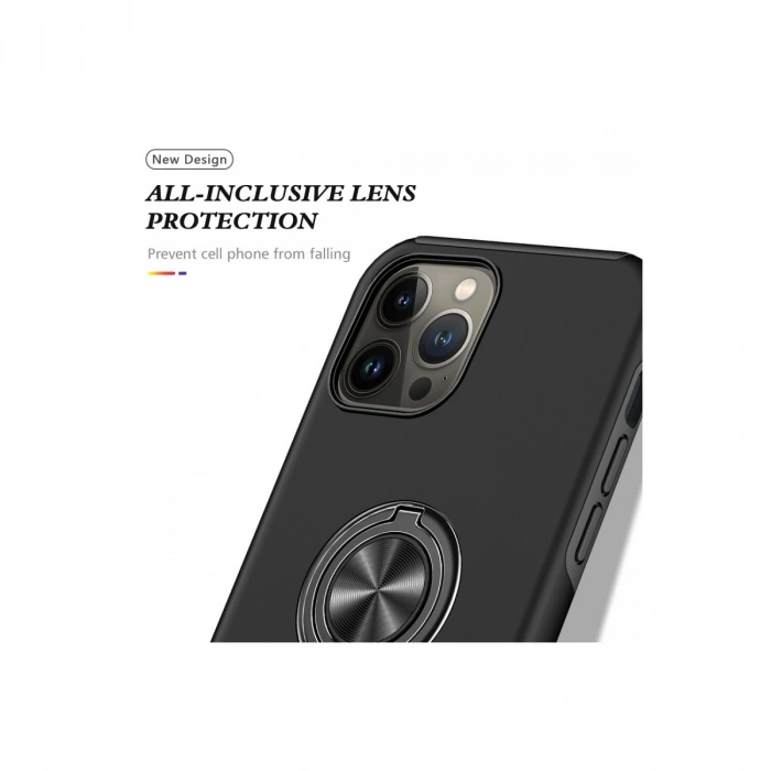 Apple İphone 13 Pro Max Kılıf Elit Yüzüklü Kapak - Siyah