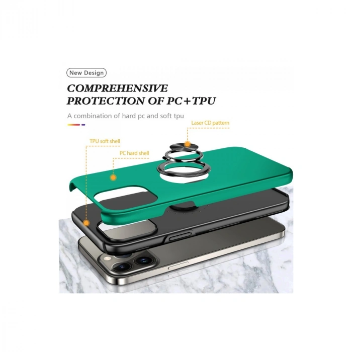 Apple İphone 13 Pro Max Kılıf Elit Yüzüklü Kapak - Yeşil
