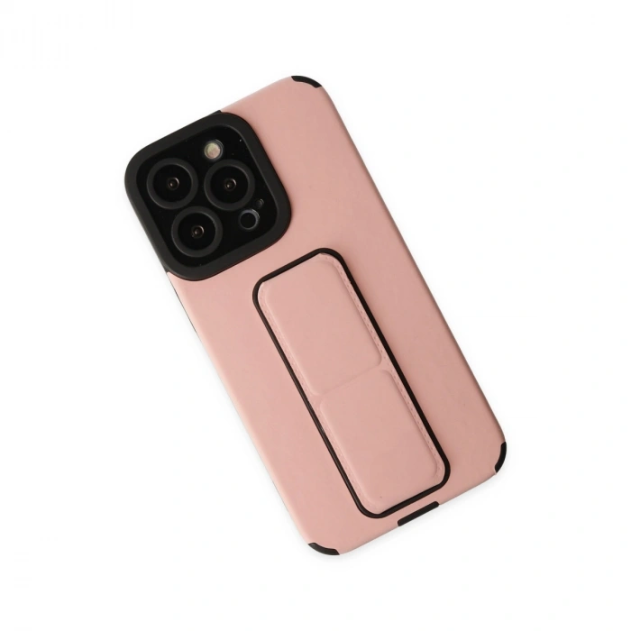 Apple İphone 13 Pro Max Kılıf Mega Standlı Silikon - Pudra