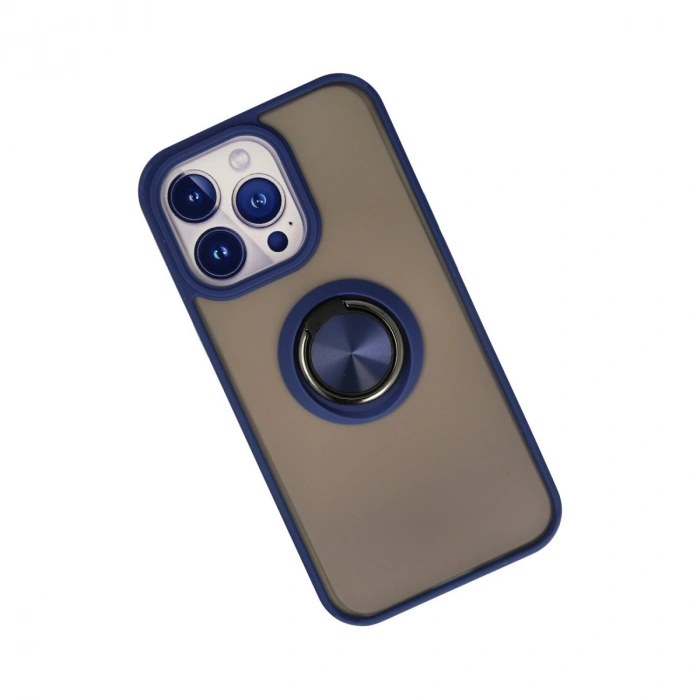 Apple İphone 13 Pro Max Kılıf Montreal Yüzüklü Silikon Kapak - Lacivert