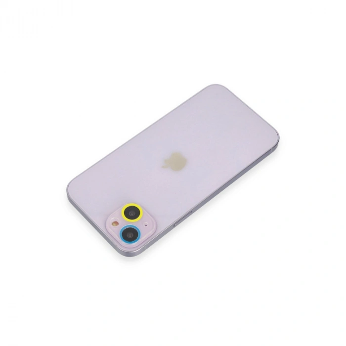 Apple İphone 13 Renkli Kamera Lens Koruma Cam - Sarı-mavi