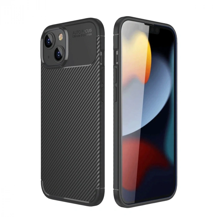 Apple İphone 14 Kılıf Auto Focus Karbon Kapak - Siyah