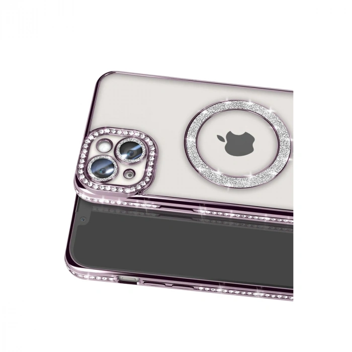 Apple İphone 14 Kılıf Joke Simli Magneticsafe Kılıf - Derin Mor