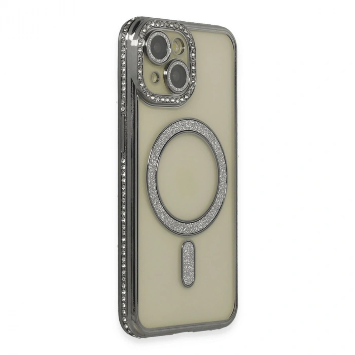 Apple İphone 14 Kılıf Joke Simli Magneticsafe Kılıf - Gri