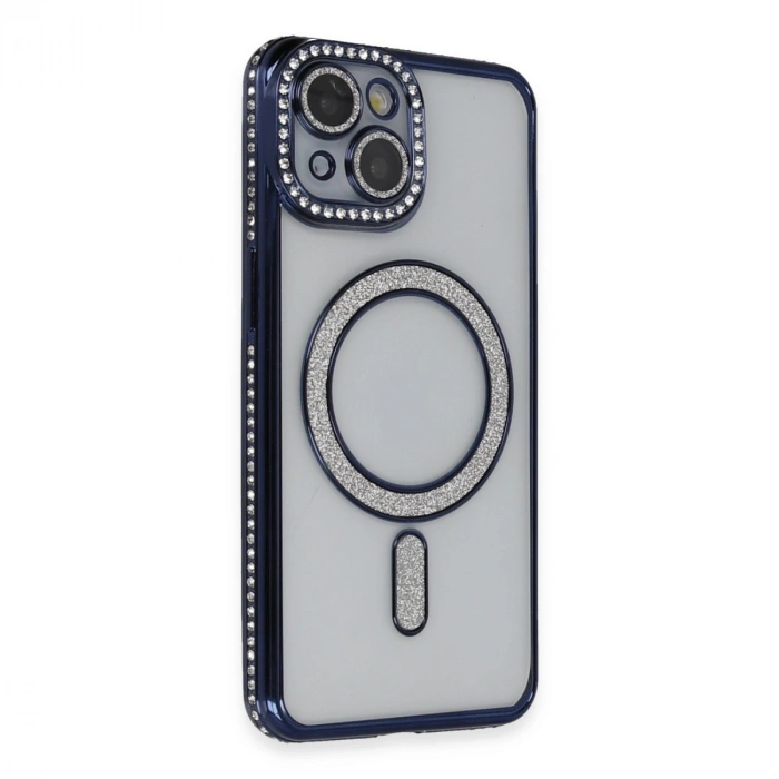 Apple İphone 14 Kılıf Joke Simli Magneticsafe Kılıf - Lacivert