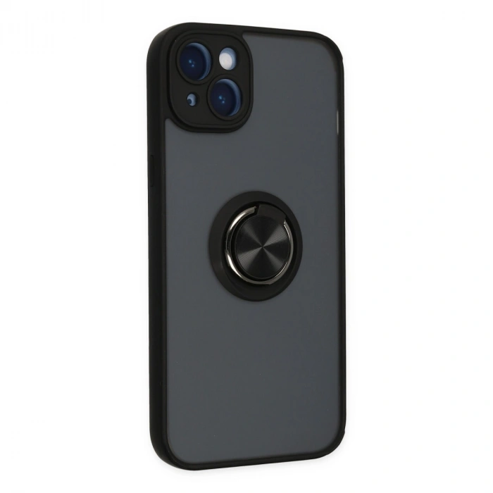 Apple İphone 14 Kılıf Montreal Yüzüklü Silikon Kapak - Siyah