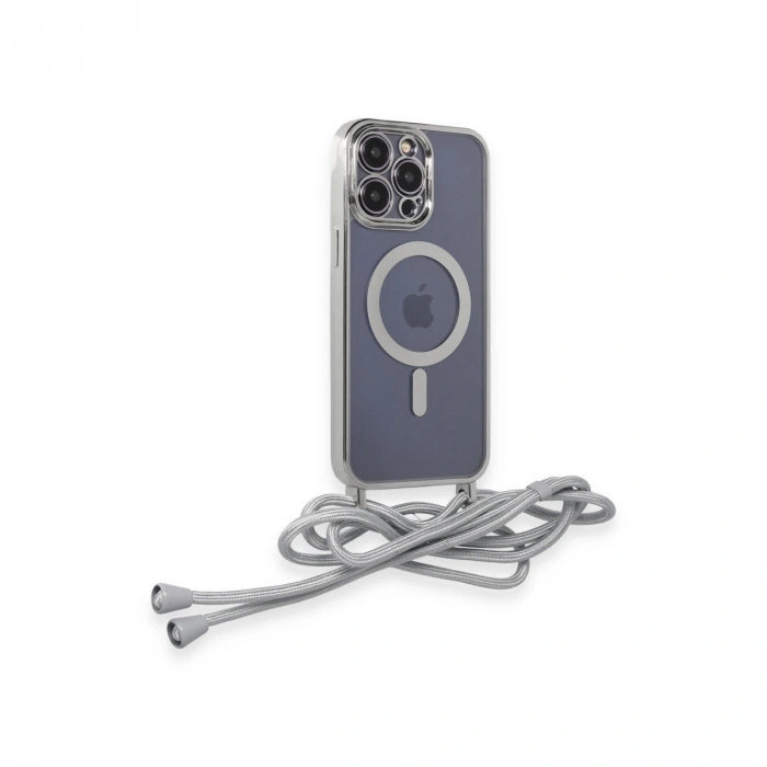 Apple İphone 14 Pro Kılıf Divo Lazer Askılı Magsafe Kapak - Gümüş