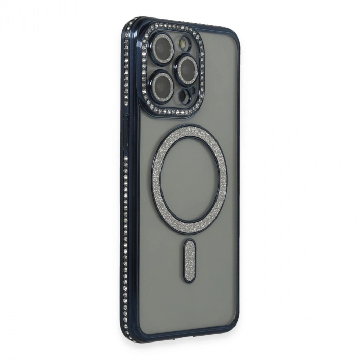 Apple İphone 14 Pro Kılıf Joke Simli Magneticsafe Kılıf - Lacivert