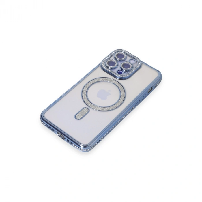 Apple İphone 14 Pro Kılıf Joke Simli Magneticsafe Kılıf - Mavi