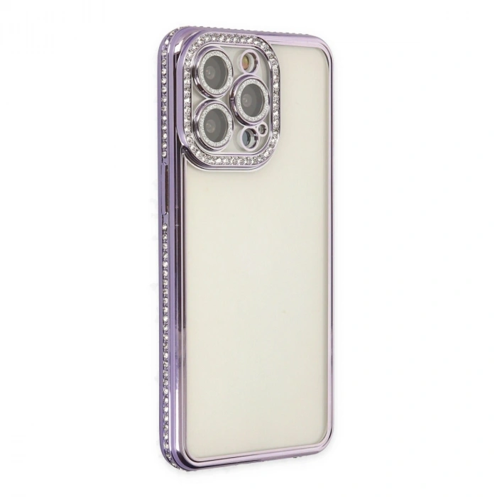 Apple İphone 14 Pro Kılıf Joke Taşlı Silikon - Mor