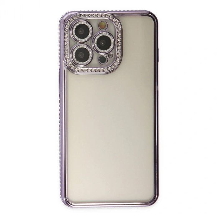 Apple İphone 14 Pro Kılıf Joke Taşlı Silikon - Mor